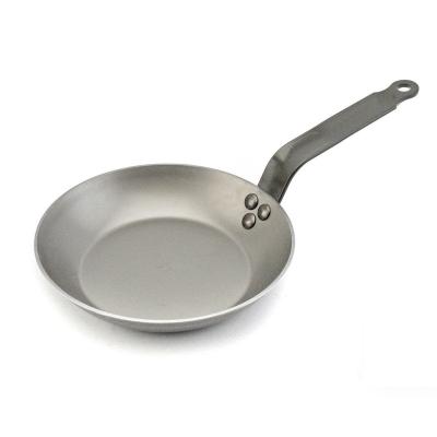 China 3.0mm Thickness Durable Carbon Steel Frying Pan With Steel Riveted Handle Silver Kitchen Cooking for sale