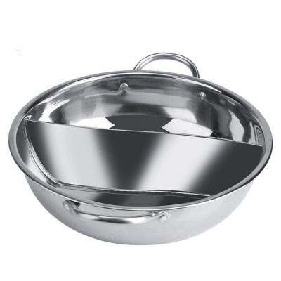 China Wholesale Viable Hot Induction Cooker Induction Flavor Compartment 2 Compartment Stainless Steel Polishing Soup Cooking Pot for sale