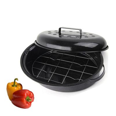 China Sustainable Household Items Carbon Steel Oval Roaster Pan With Lid For Oven /Gas/Electric for sale