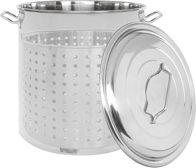 China Sustainable Stainless Steel Stock Pot With Deep Steamer, Boiling Basket And Lid for sale