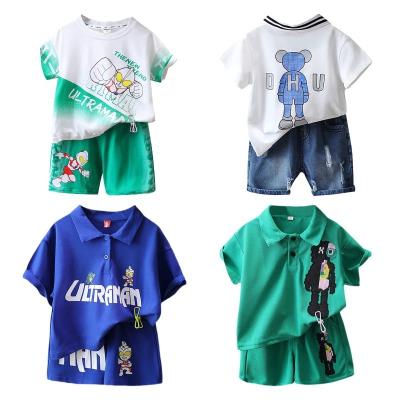 China 2023 Different Design Summer Anti-Shrink Different Design Beach Resort Cotton 2pcs T-shirt Home Suit Printed Baby Kids Children's Clothing Sets New for sale