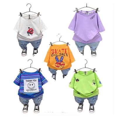 China Baby Summer Anti-Shrinkage Suit T-shirt+pants Cartoon Printing Boys And Girls Short Sleeve Suit for sale