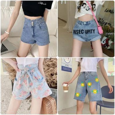 China Anti-wrinkle denim shorts womens cropped jeans wide leg stretch waist vintage high waist shorts womens summer pant leg jeans for sale