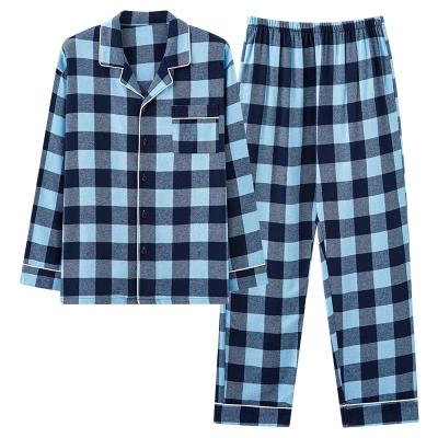 China Spring And Autumn QUICK DRY Men Long Sleeve Pajama For 2 Pieces, Lounge Sleepwear Plaid Home Clothes Mens Cotton Pajamas Set for sale