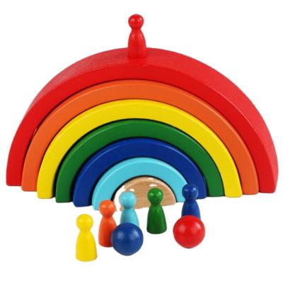 China Folding Toys Eco-friendly Block Housing Building Rainbow Children's Education Wooden Gathered Wholesale First Combination Materials for sale