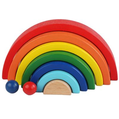 China Rainbow Stacked Kindergarten Early Childhood Wooden Eco-Friendly Material Teaching Aid Children's Intelligence for sale