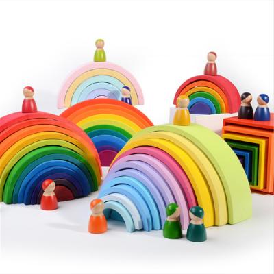 China Eco-friendly Material Kindergarten Teach High Folding Children Rainbow Building Block 12 Color Arch Bonding Toys for sale