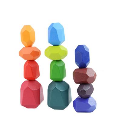 China Custom Baby Wooden Balance Rock Eco-Friendly Material Blocks Toys Educational Wooden Toy Stacking Shape Blocks for sale