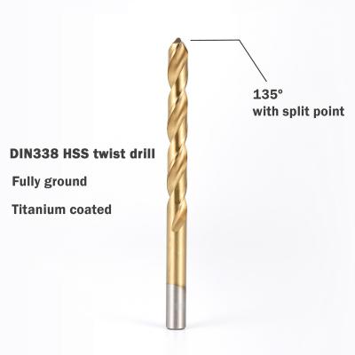 China Behappy DIN 338 Straight Metal Drill Shank HSS Fully Ground Titanium Coated Torsion Drill Bits for sale