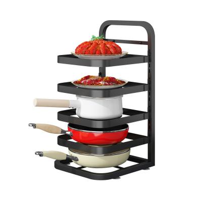 China Sustainable 304 stainless steel round pot rack kitchen rack adjustable pot lid holder rack for countertop corner for sale