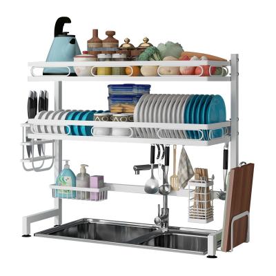 China Sustainable Stainless steel dish rack drainer kitchen organizer countertop storage holders & racks dish drying rack sink for sale