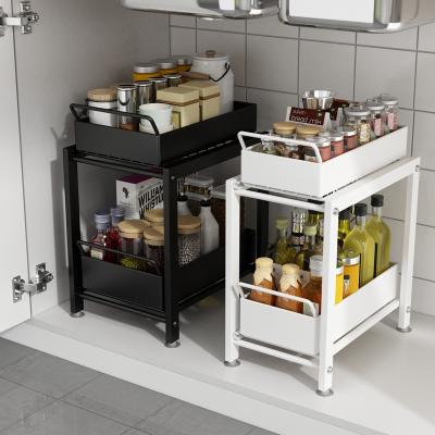 China Sustainable Black white color 2pc under the sink organizer rack 2 tier spacekeeper under sink organizer sliding cabinet drawer shelf for sale