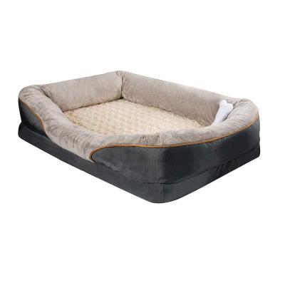 China Large Sustainable Plush Dog Bed Memory Foam Pet Bed With Headrest for sale