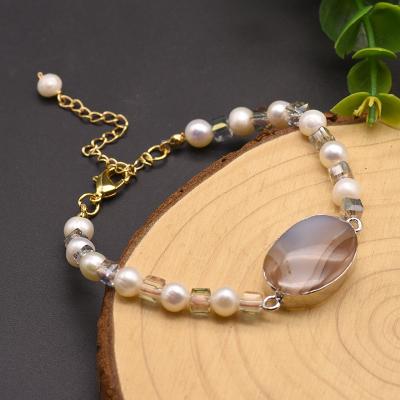 China Ethnic Natural Water Pearl White Bracelet For Women Girl Lovers Agate Bracelet Handmade Jewelry for sale