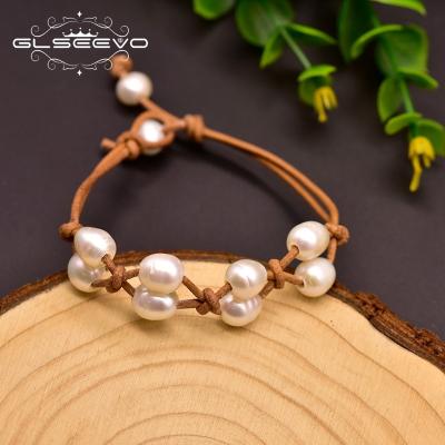 China White Ethnic Natural Water Pearl Bracelet For Women Girl Wedding 100% Leather Handmade Bracelet for sale