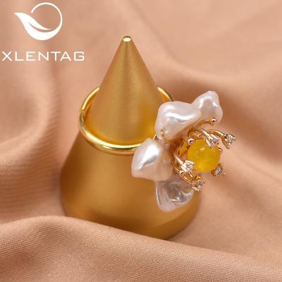 China Romantic Natural Freshwater Jade Baroque Yellow Pearl Ring 925 Sterling Silver Flower Shape Ring For Women Vintage Custom Wedding Jewelry for sale