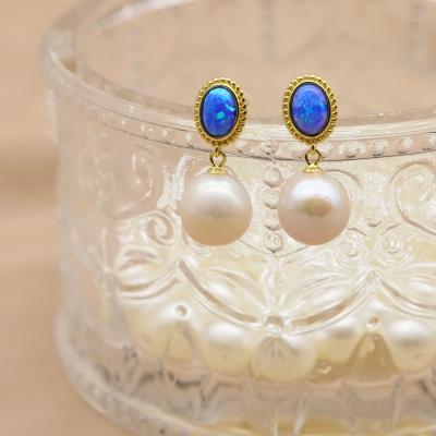 China Vintage Ethnic Sapphire Natural Pearl Jewelry Earrings 925 Sterling Silver Girl Party Gift Earring for sale