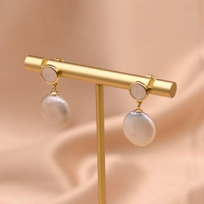 China CLASSIC Round Dangle Earrings For Women Mom Birthday Gift Baroque Pearl Dangle Earrings Silver Jewelry 925 for sale