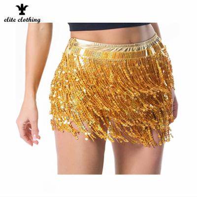 China Sequin Skirt Fringe Belly Dance Hip QUICK DRY Tassel Trims With Sparkly Shorts for sale