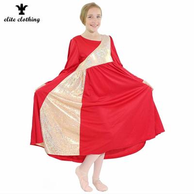 China Girls Asymmetrical Shimmery Bell Sleeve Dance Dress QUICK DRY for sale