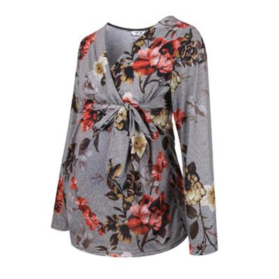 China QUICK DRY Tops Long Sleeve Pregnant Women Clothes V Neckline Printed Home Lace for sale