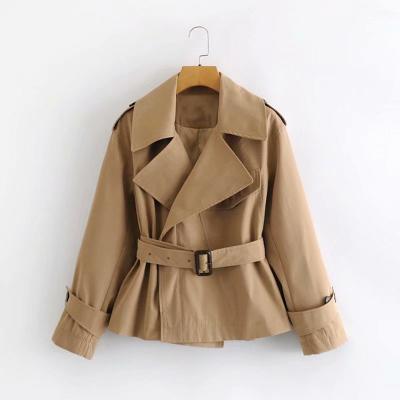 China Suit Waterproof Collar Loose Belt Closed Waist Short Anorak Coat for sale