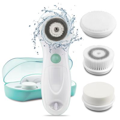 China Newest DEEP CLEANING 4 in 1 Electric Facial Brush Face Skin Spa Cleansing USB Rechargeable Massager Remover with 4 Heads Peel Clean Beauty for sale