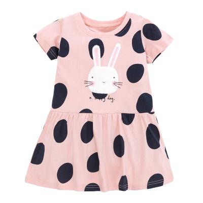 China 2022 Lovely Summer Breathable 100% Cotton Girls Dresses Pink Color Rabbit Cartoon Pattern Baby Dress for sale