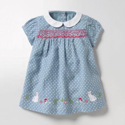 China 2022 Summer Lovely Cotton Blue Color Rabbit Cartoon Pattern Baby Dress 100% Breathable Girls Dresses for sale