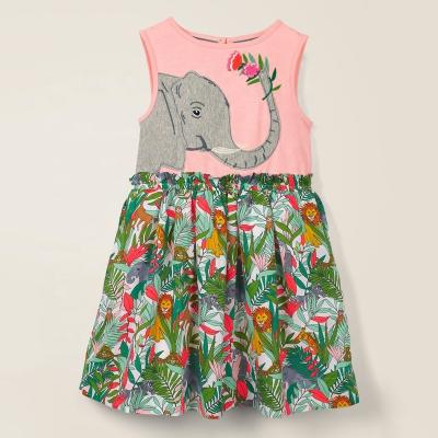 China 2022 Summer Lovely Breathable Cotton Knitting Printing Girls Dresses Cartoon Pattern Baby Pink Dress for sale