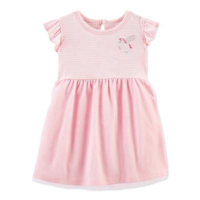 China 2022 Lovely Breathable 100% Cotton Summer Girls Dresses Pink Color Lacework Cartoon Pattern Baby Dress for sale