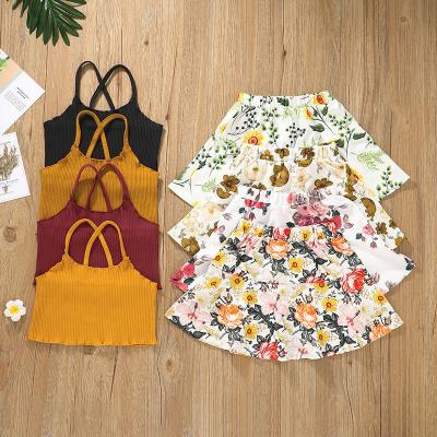 China 2022 summer four color casual cotton polyester/cotton and beautiful styles cute camisole floral skirt girls set for sale