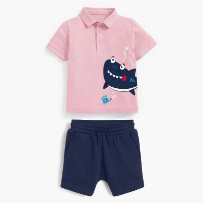 China Cotton 100% 2022 summer new style cartoon cotton lapel polo shirt collar sleeve boys short sleeve clothing set for sale