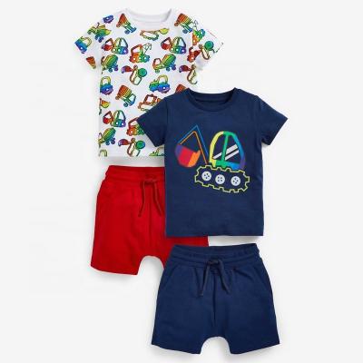 China Cotton 100% 2022 Summer New Style Cotton Boys Excavator Suit 100% Short Clothing Set Round Sleeve Boys Pattern Collar for sale