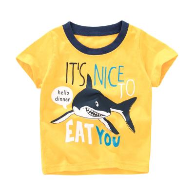 China 2022 summer new style 100% cotton color cartoon breathable yellow round collar pattern boys short sleeve t-shirt for sale