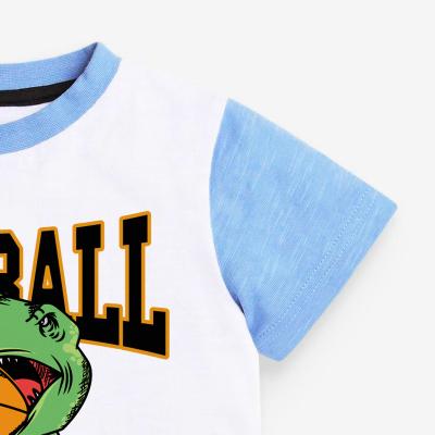 China Boys 2022 Summer New Style Cotton Round Collar Dinosaur Breathable Cartoon Pattern Short Sleeve 100% White T-shirt for sale