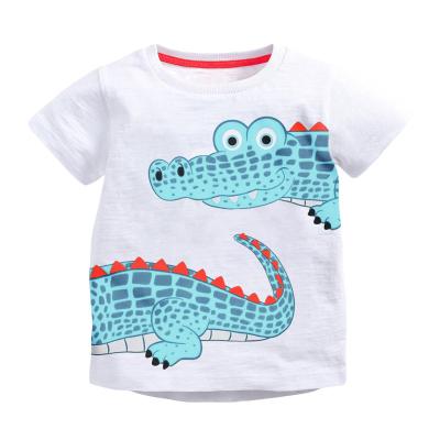 China Boys 2022 Summer New Style Cotton Round Collar Breathable Cartoon Animal Pattern Short Sleeve 100% White T-shirt for sale