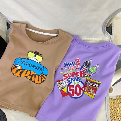 China 2022 Summer New Breathable Wholesale Style 95% Cotton Cartoon Duplex Printing Pattern Round Collar Boys Sleeveless T-shirt for sale