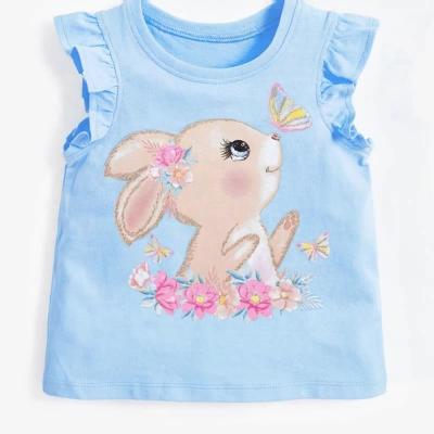 China 2022 Summer New Style Breathable Animal Pattern Cotton Girls Round Collar 100% T-shirt for sale