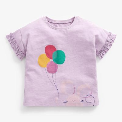 China 2022 Summer 100% Cotton Color Cartoon Round Collar Breathable Purple Pattern Girls Short Sleeve T-shirt for sale