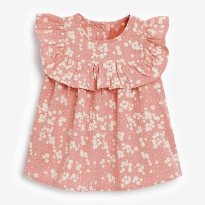 China 2022 Summer 100% Cotton Pink Color Floral Round Collar Cute Breathable Pattern Girls Short Sleeve T-shirt for sale