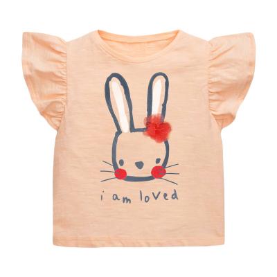 China 2022 Summer 100% Cotton Color Rabbit Round Collar Cute Breathable Orange Pattern Girls Short Sleeve T-shirt for sale