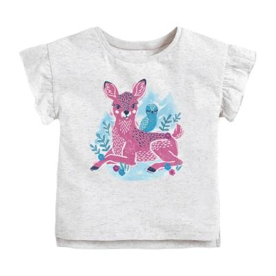 China 2022 Summer 100% Cotton Color Round Collar Cute Animal Breathable White Breathable Pattern Girls Short T-shirt for sale