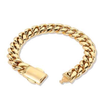 China 18k PVD Plated Hip Hop Jewelry Wholesale 18K Gold Stainless Steel Bracelets For Men's Gold Zircon Diamond Custom Pulsera Hombre Bracelet for sale