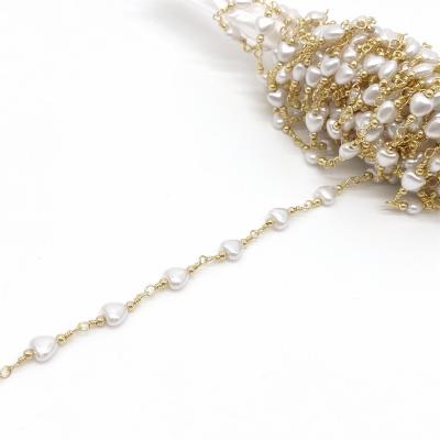 China 18k PVD Plated Factory Wholesale Pearl Chain Clear Gold Brass Necklace Handmade Chain Wholesale By The Meter for sale