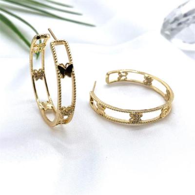 China Casual/Sporty Butterfly Inside Brass Trendy Zircon Fashion Hoop Earrings Luxury Circle Earrings for Women and Girls for sale