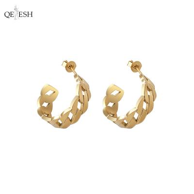 China Qetesh Fashion Viable Earrings Hollow Out Ring Gold Chain Earrings Trendy Stainless Steel Circle Earrings For Women 2021 for sale