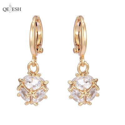 China Latest Qetesh Viable Fashion Earrings Copper Simple Fashion Multilateral Austrian Zircon Drop Fashionable Earrings for sale