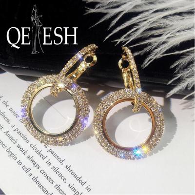 China Qetesh Viable Full Diamond Big Circle Long Exaggerated Crystal Hoop 925 Sterling Silver Colorful Earrings for sale