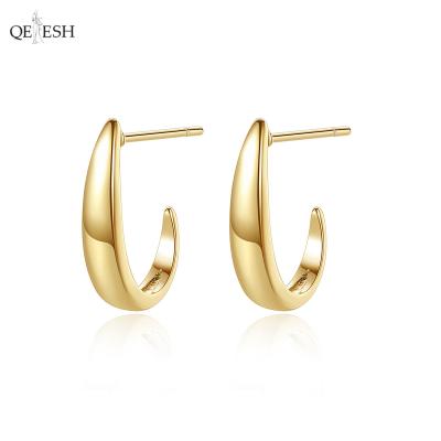 China Qetesh 925 Viable Silver Jewelry Irregular Gold Plated Personality Sterling Silver Trendy C Shaped Earrings 14k Earrings for sale